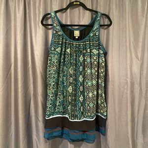 Anthro EUC One September blue and green boho flowy tank